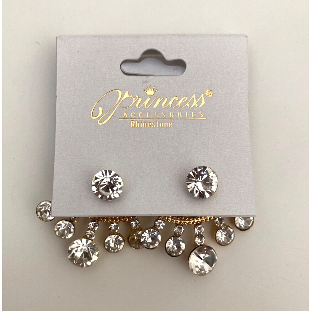 Princess Accessories Rhinestone Under Lobe Cuff Stud Gold Tone Earrings